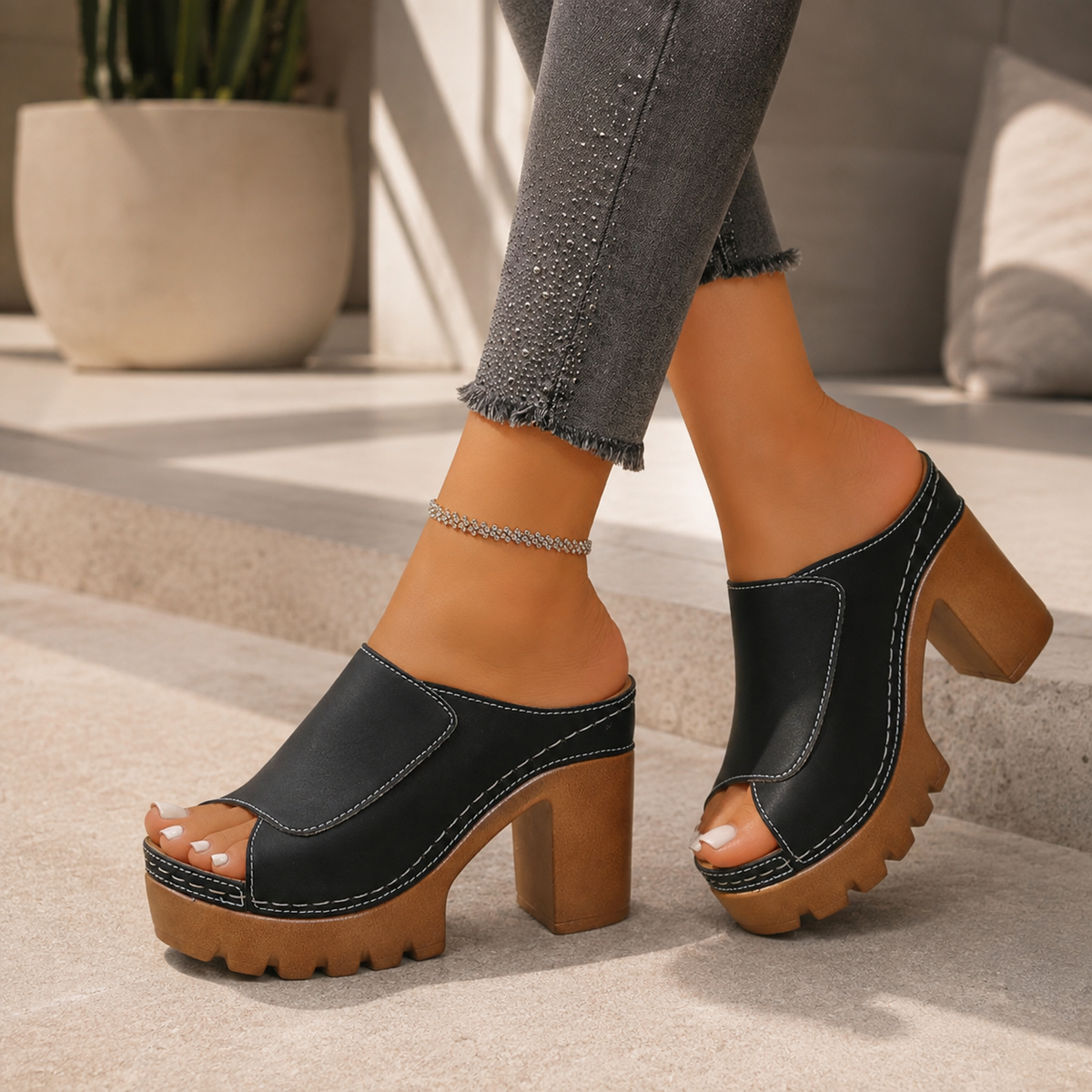 Olivia Platform Block-Heel Sandals