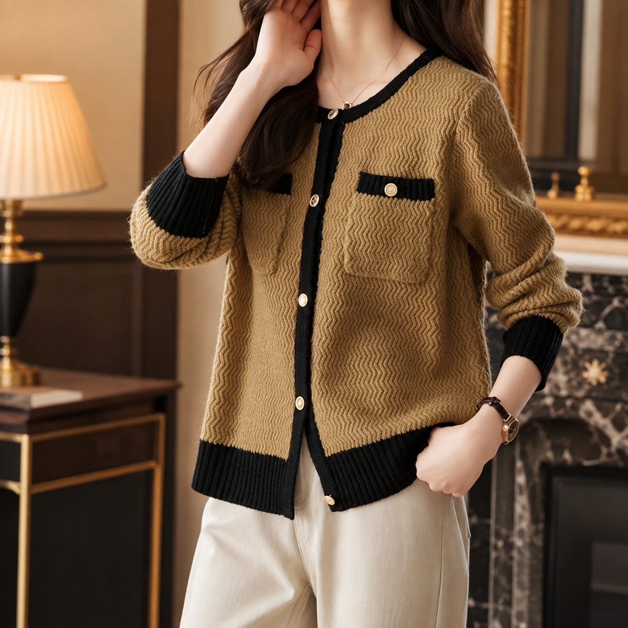 Camille Contrast Trim Knit Cardigan