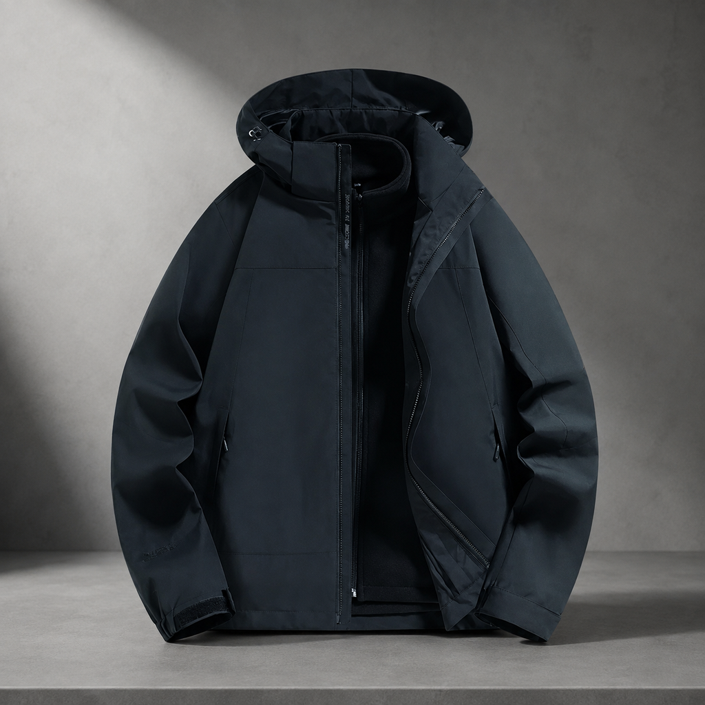 Cameron Men’s 3-in-1 Hooded Outdoor Jacket – Water-Repellent Windproof Shell with Removable Fleece Liner