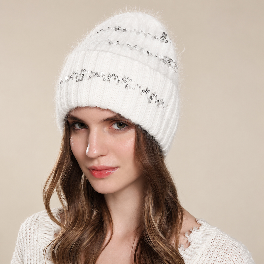 Bianca Women’s Fuzzy Sequin Knit Beani