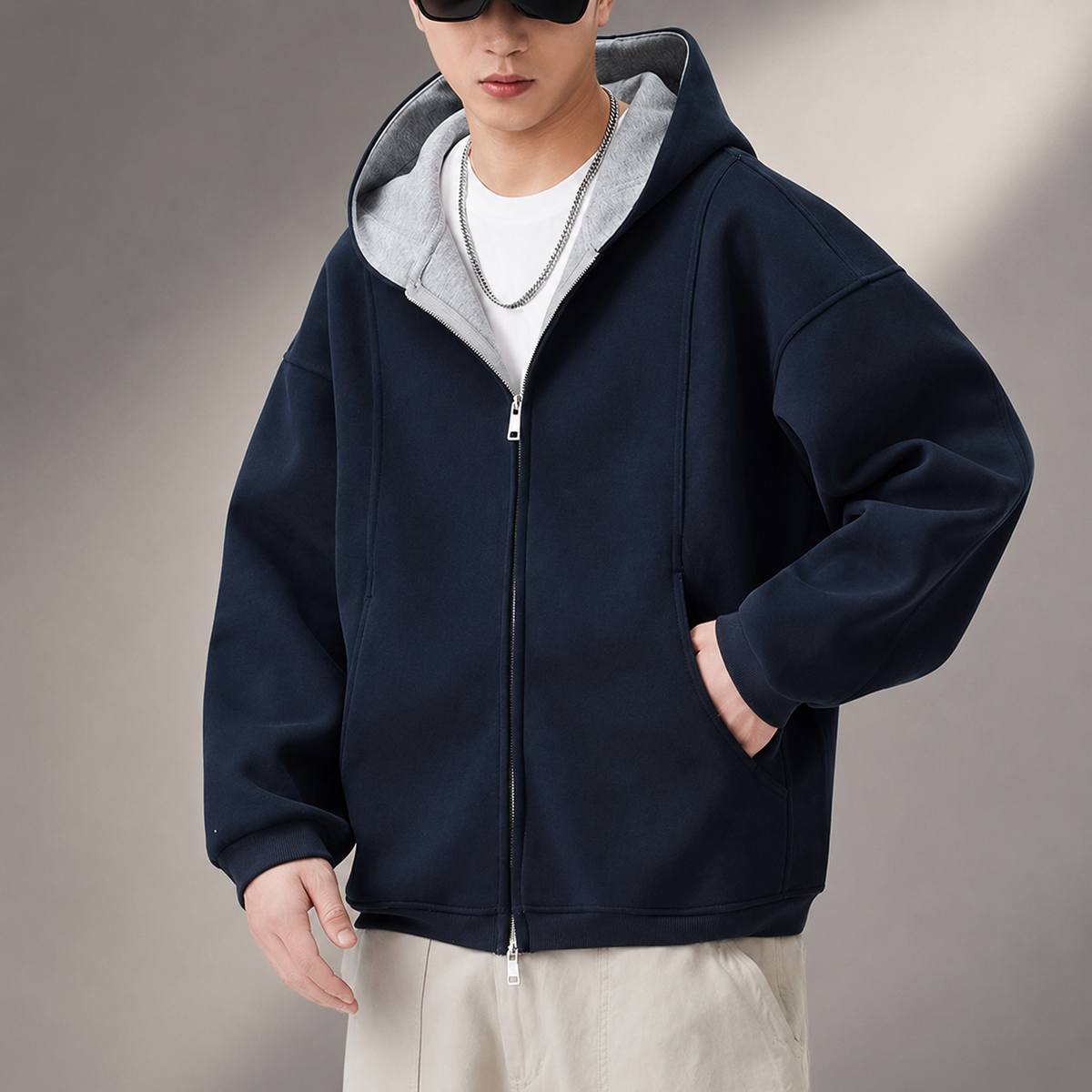 Bennett Men’s Full-Zip Hooded Jacket – Relaxed Casual Layer with Side Pockets
