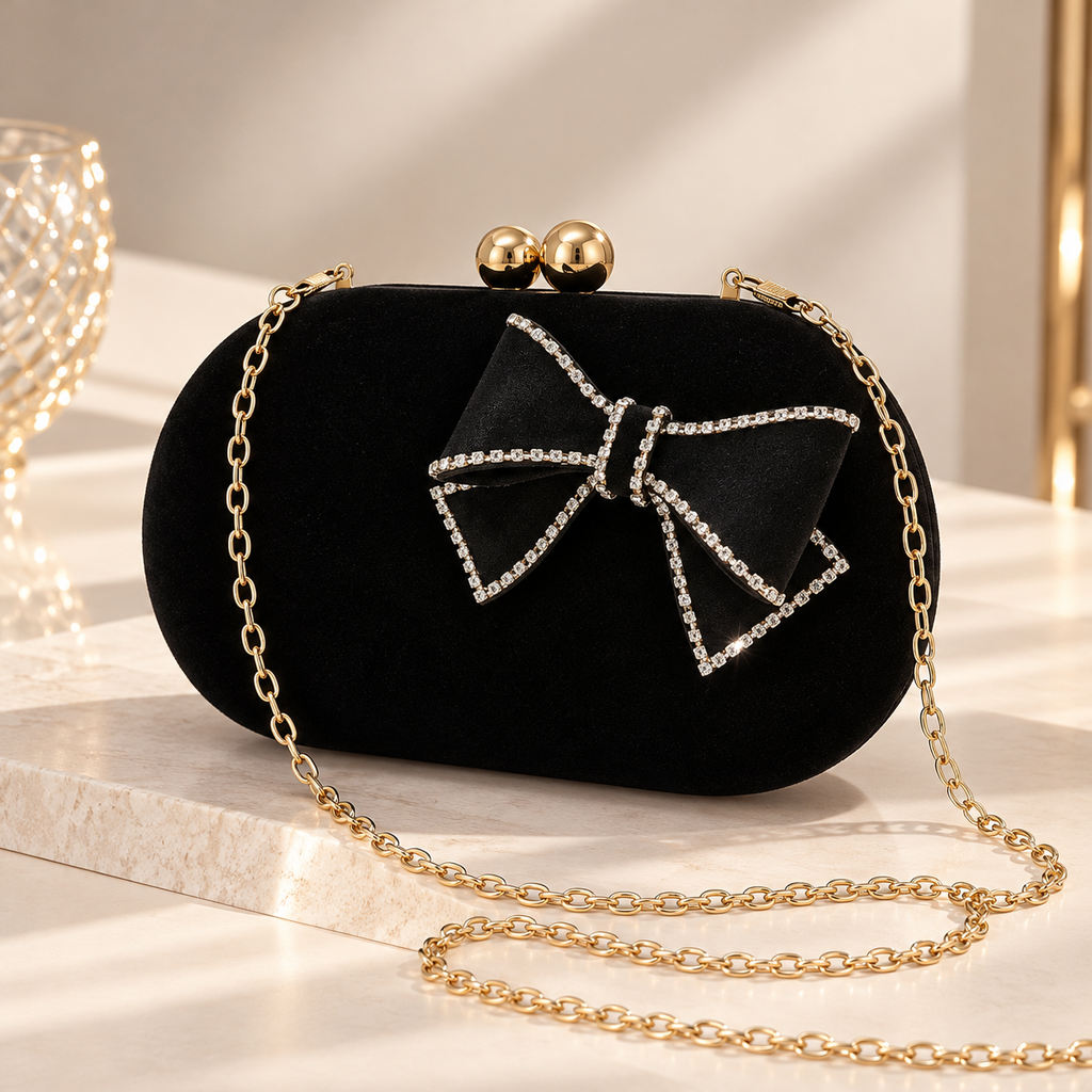 Valentina Velvet Bow Clutch Bag