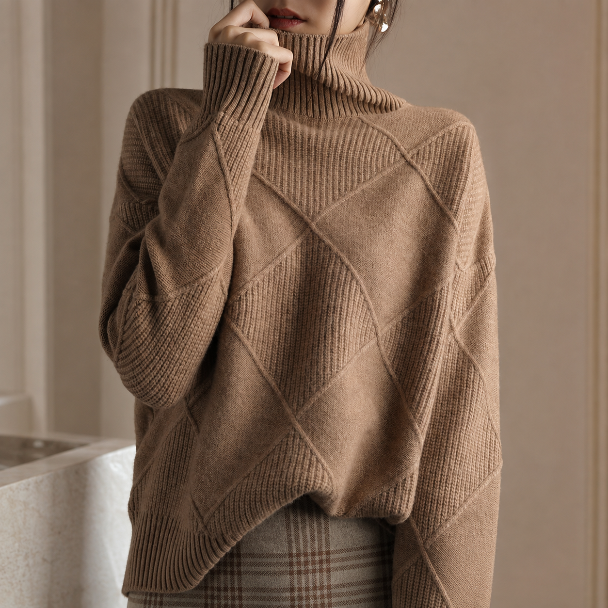 Luciana Women’s Checkered Turtleneck Sweater