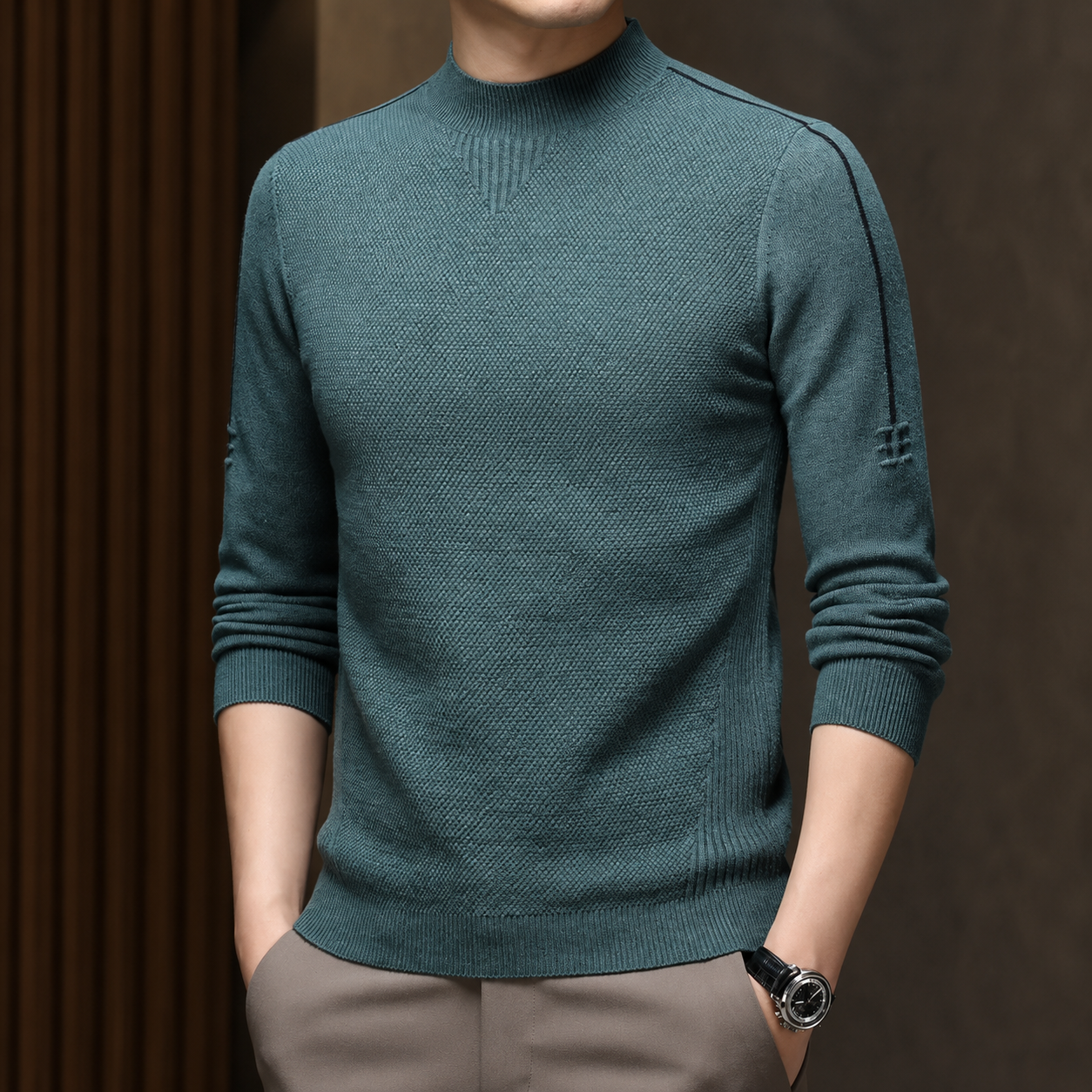 Luca Moretti Men’s Textured Mock-Neck Knit Sweater