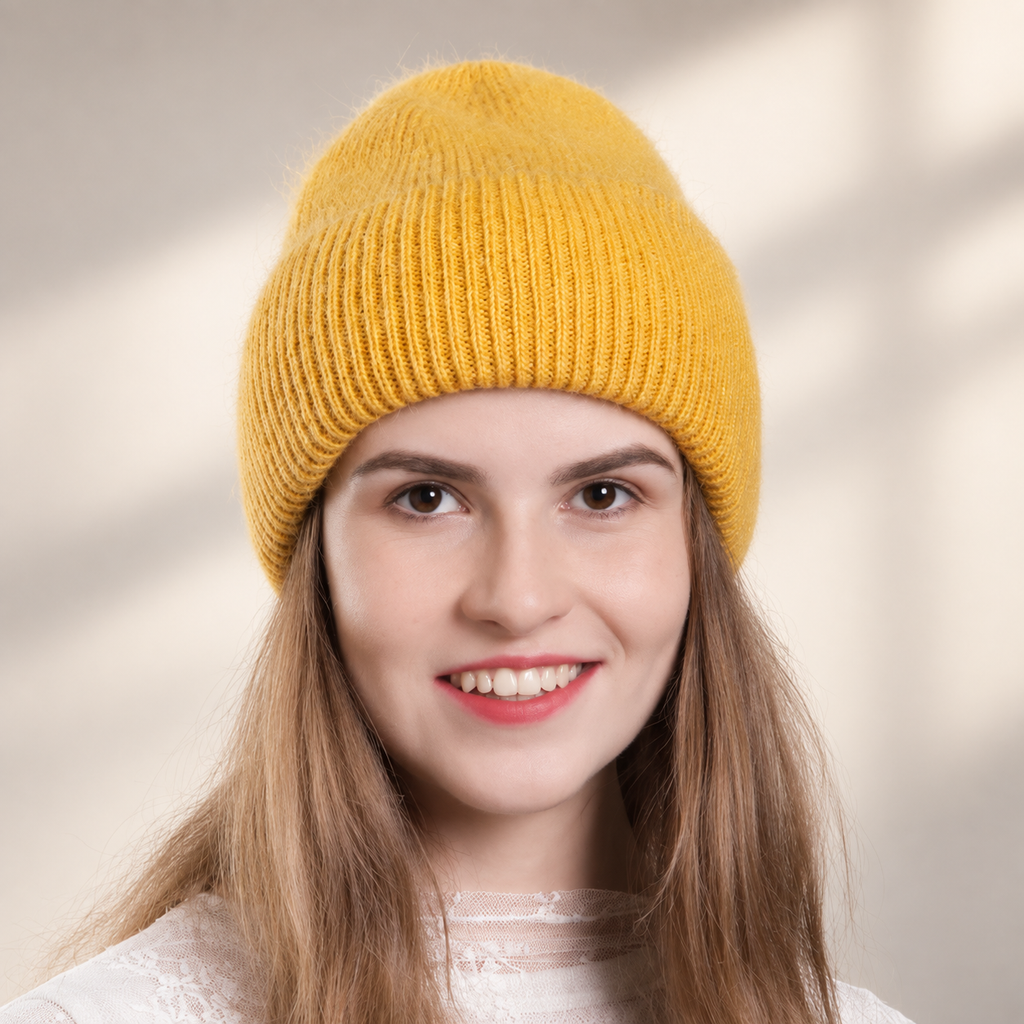 Elodie Fuzzy Knit Cuffed Beanie – Soft Ribbed Winter Hat