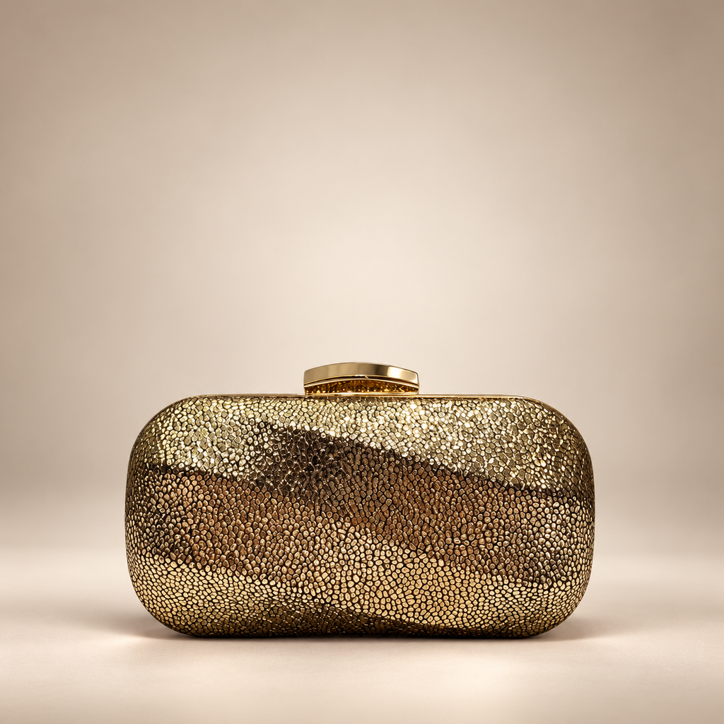 Isabella Metallic Textured Evening Clutch Bag with Chain Strap