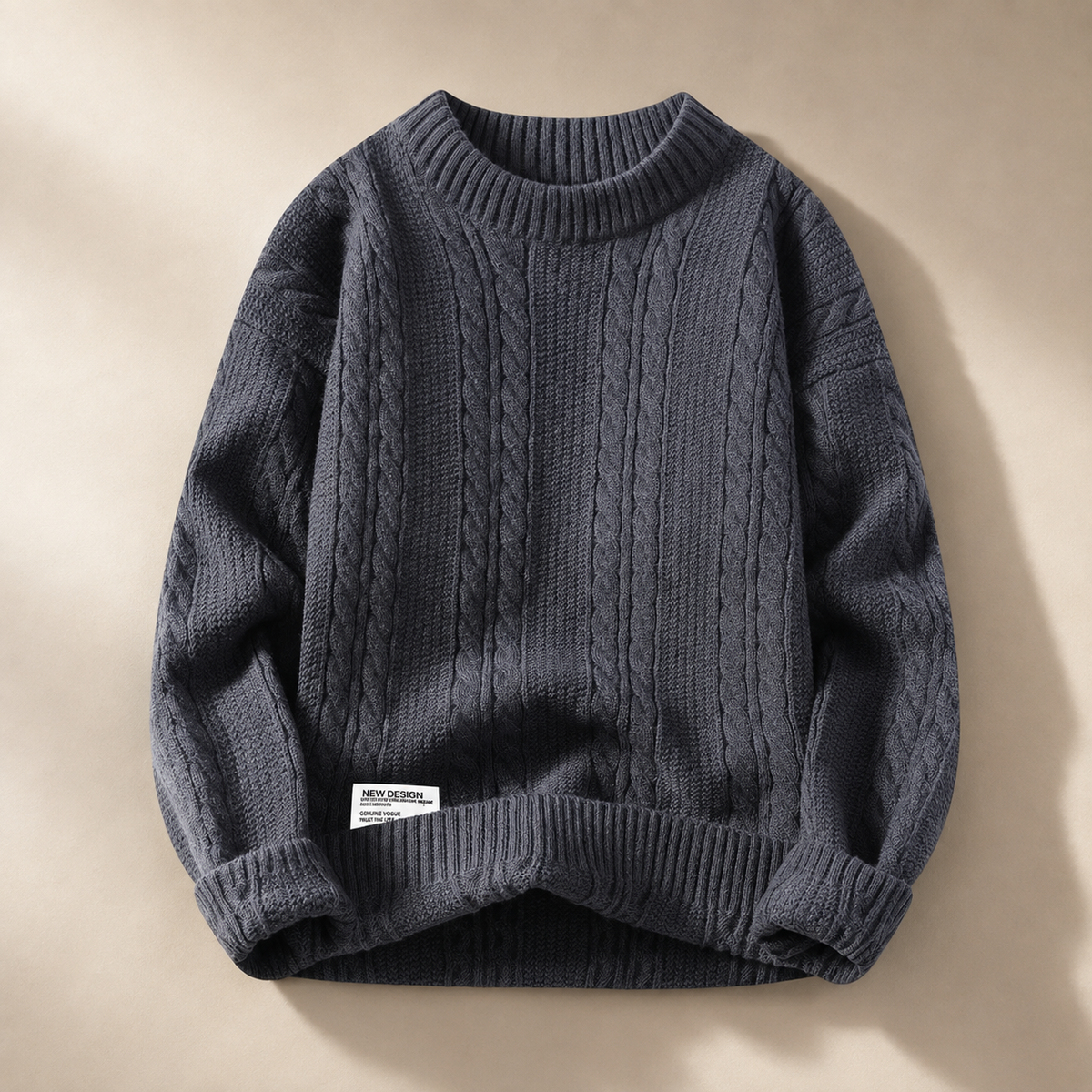 Callum Cable-Knit Crewneck Sweater – Textured Long Sleeve Pullover