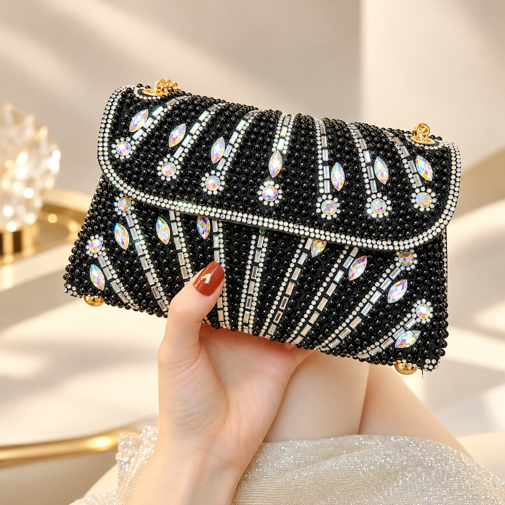 Vivienne Pearl & Crystal Embellished Evening Clutch Bag
