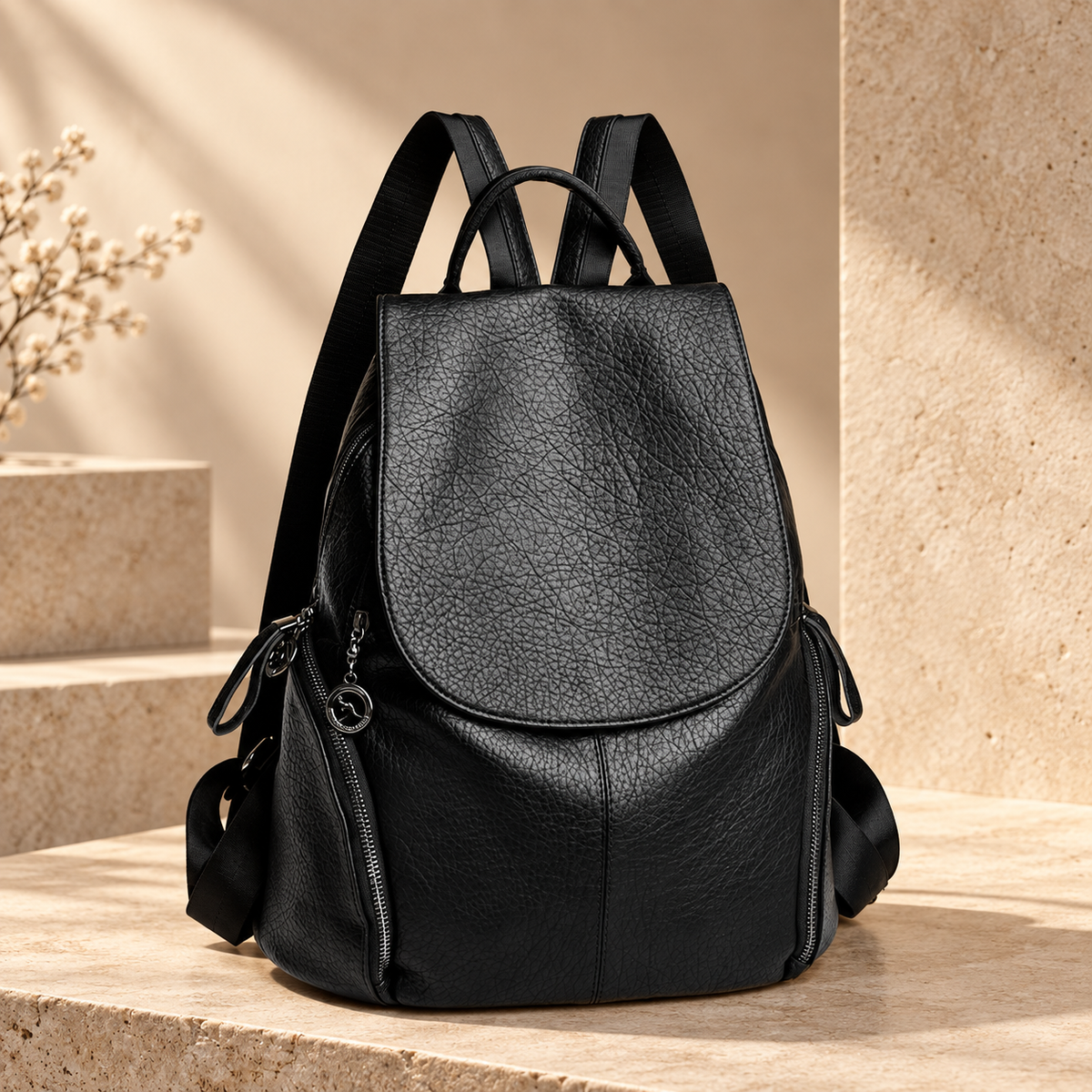 Genevieve Women’s Flap Backpack – Textured Multi-Pocket Travel Daypack