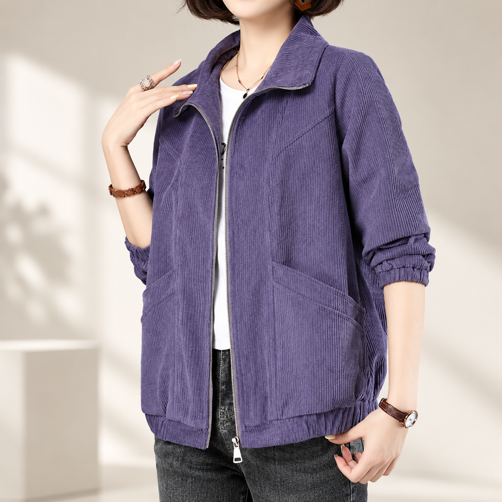 Bianca Women’s Textured Zip Front Jacket – Relaxed Fit Long Sleeve Casual Coat