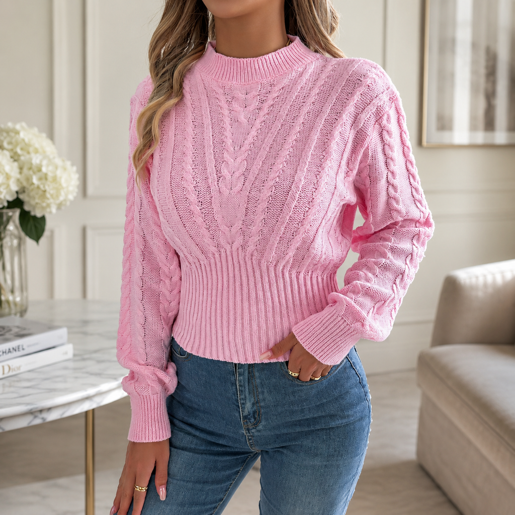 Marielle Women’s Cable Knit Mock Neck Sweater
