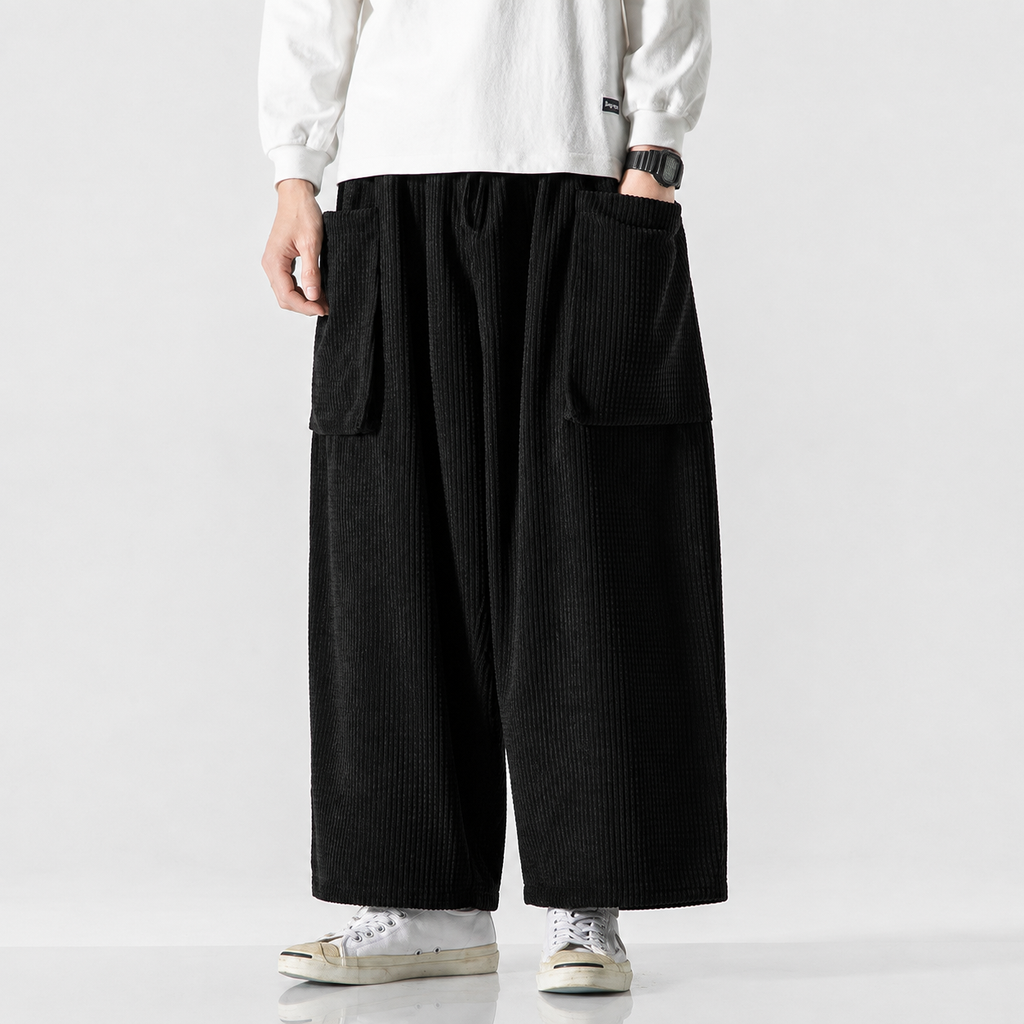 Marlowe Relaxed Wide-Leg Cargo Pants – Textured Fabric with Oversized Pockets