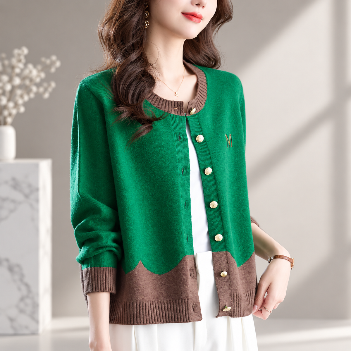 Margot Women’s Colorblock Knit Cardigan – Button Front Long Sleeve Sweater