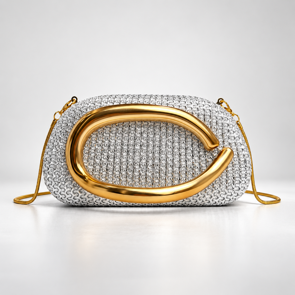Isabella Textured Evening Clutch Bag with Gold-Tone Handle