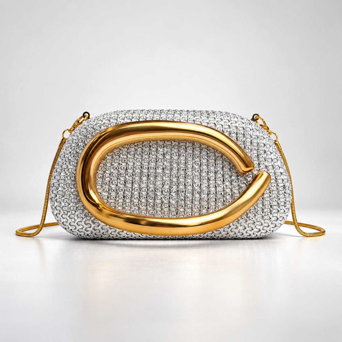 Isabella Textured Evening Clutch Bag with Gold-Tone Handle