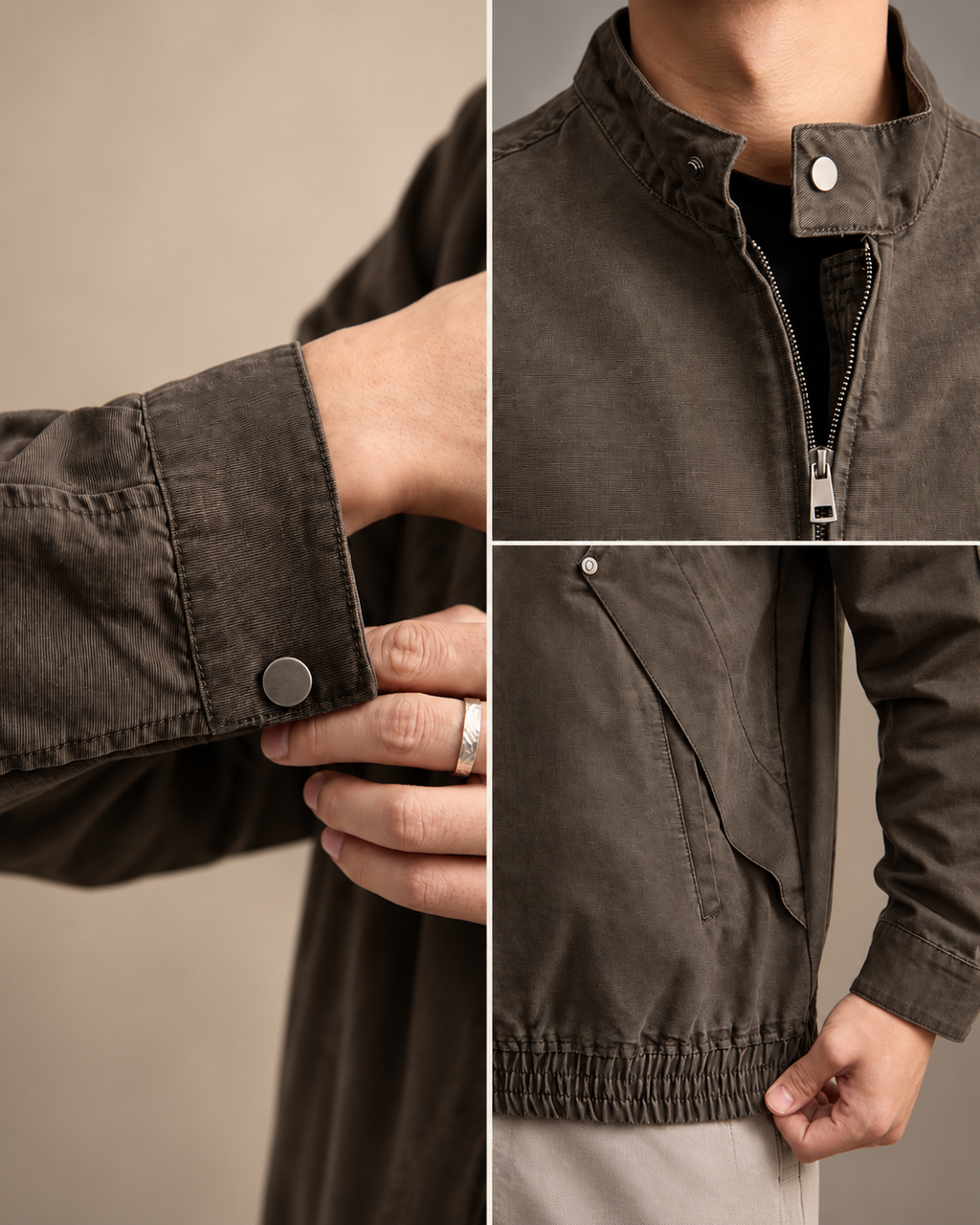Sebastian Men’s Vintage Washed Cargo Jacket – Stand Collar Zip-Up Casual Utility Jacket