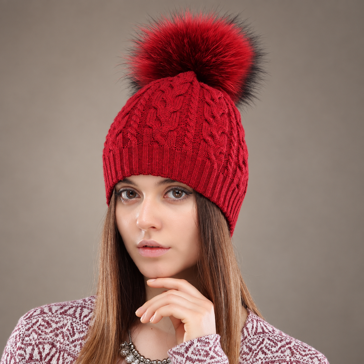 Lucia Women’s Cable Knit Pom-Pom Beanie