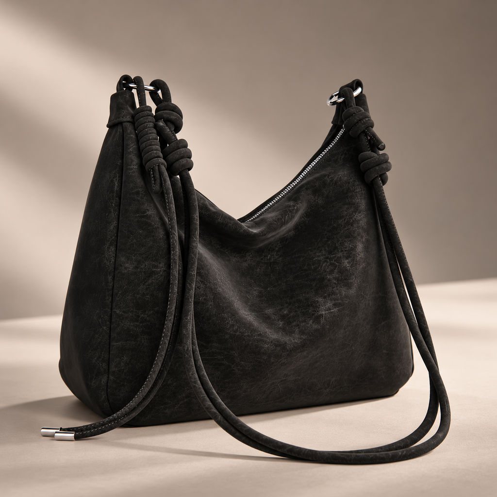 Marina Women’s Soft Hobo Shoulder Bag – Slouchy Zip-Top Handbag with Knotted Strap Detail