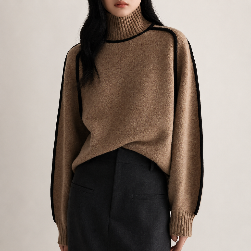Hazel Women’s Relaxed Contrast-Trim Knit Pullover Sweater