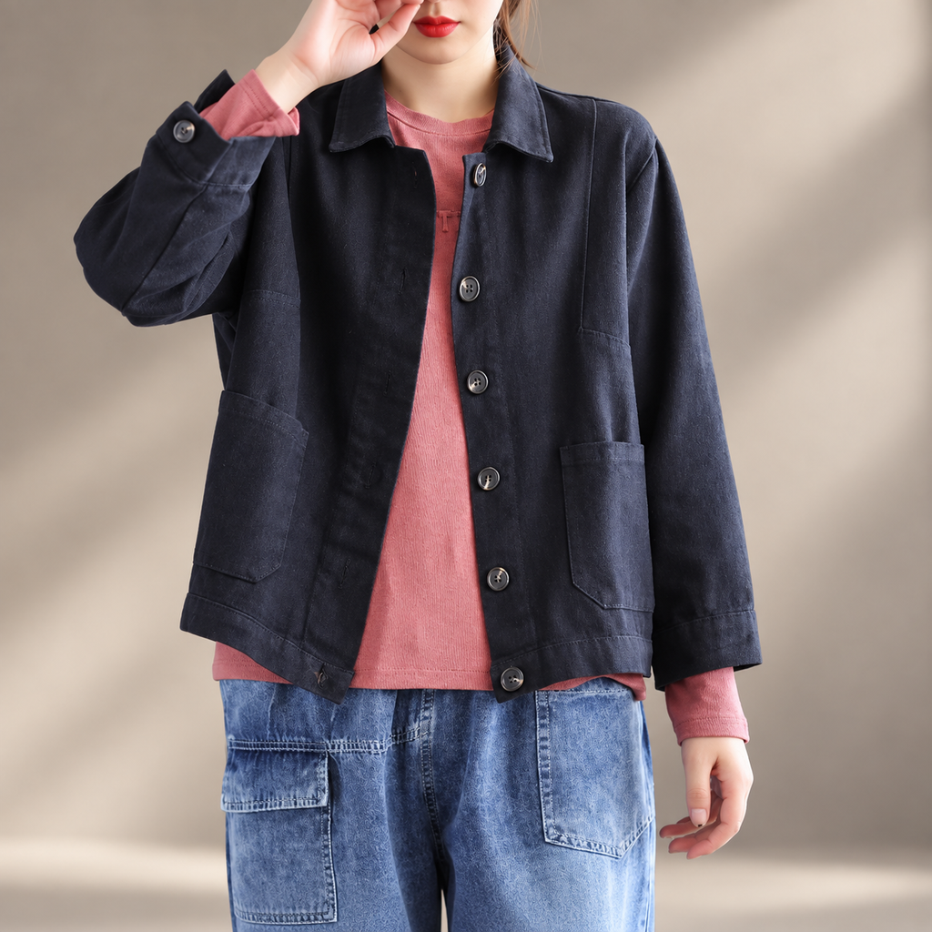 Camille Women’s Button-Front Casual Jacket – Relaxed Fit Long Sleeve Utility Coat