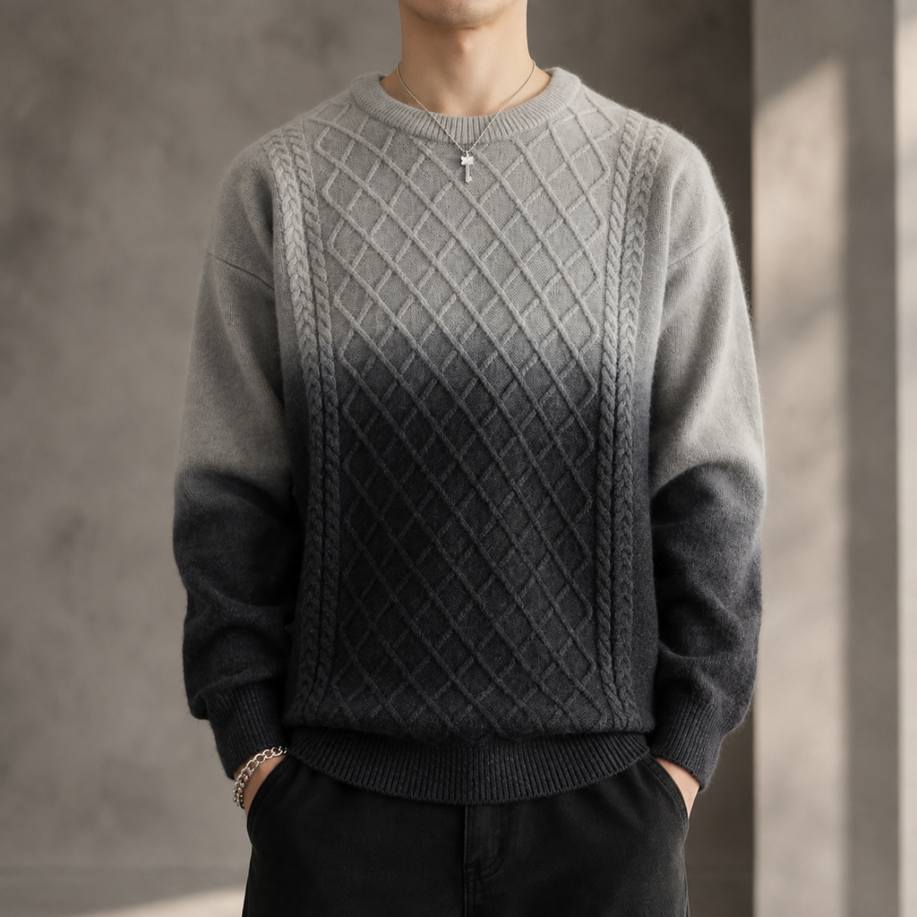 Adrian Men’s Ombre Cable Knit Crewneck Sweater