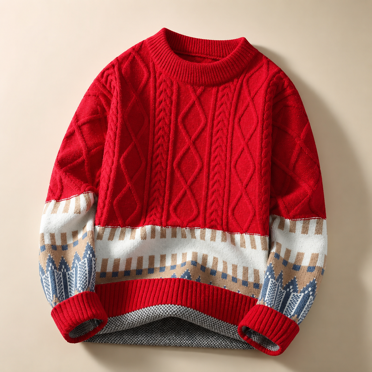 Rowan Cable-Knit Geometric Crewneck Sweater