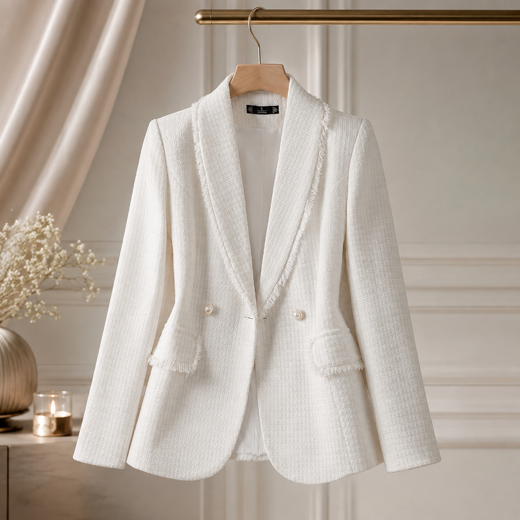 Genevieve Women’s Tweed Pearl Button Blazer