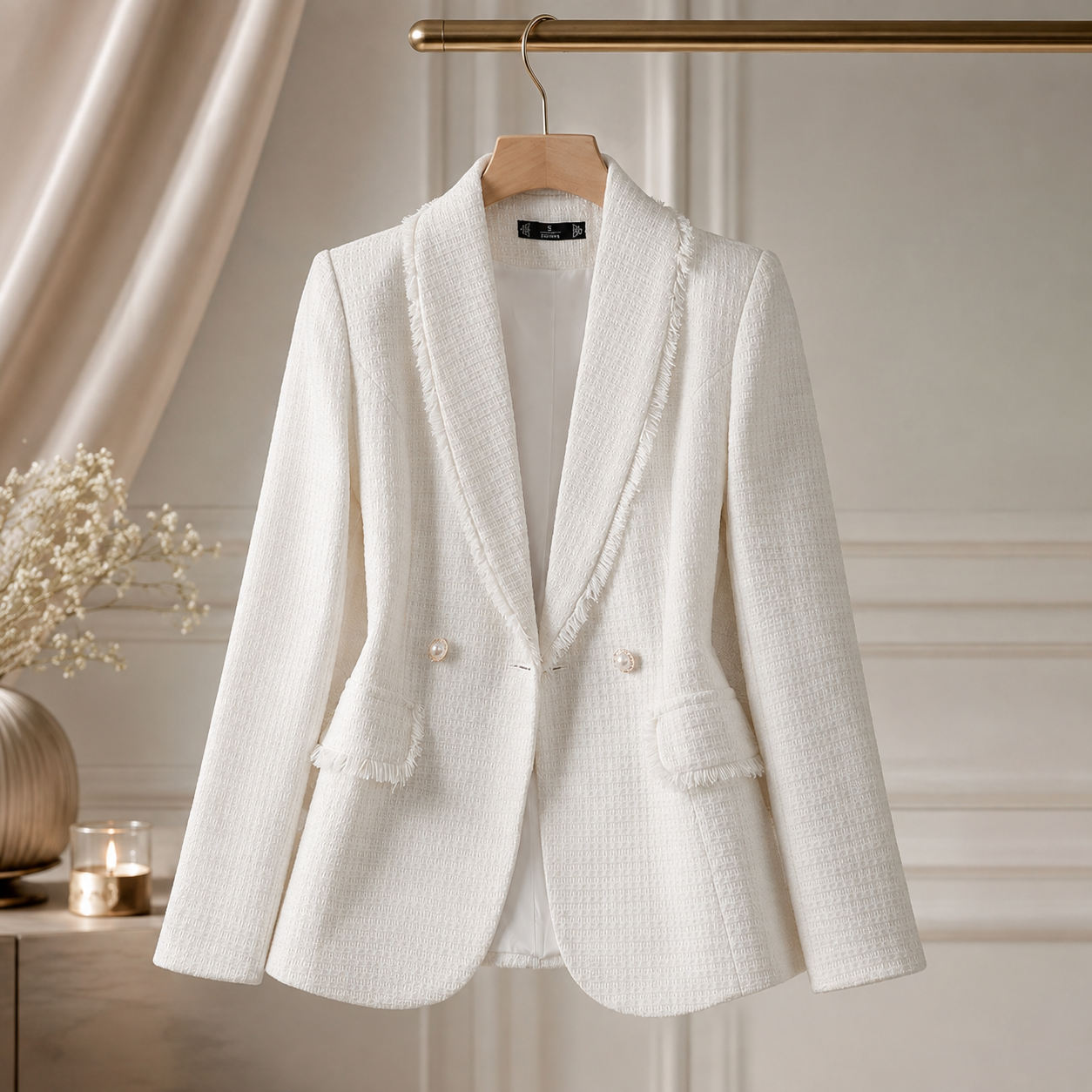 Genevieve Women’s Tweed Pearl Button Blazer