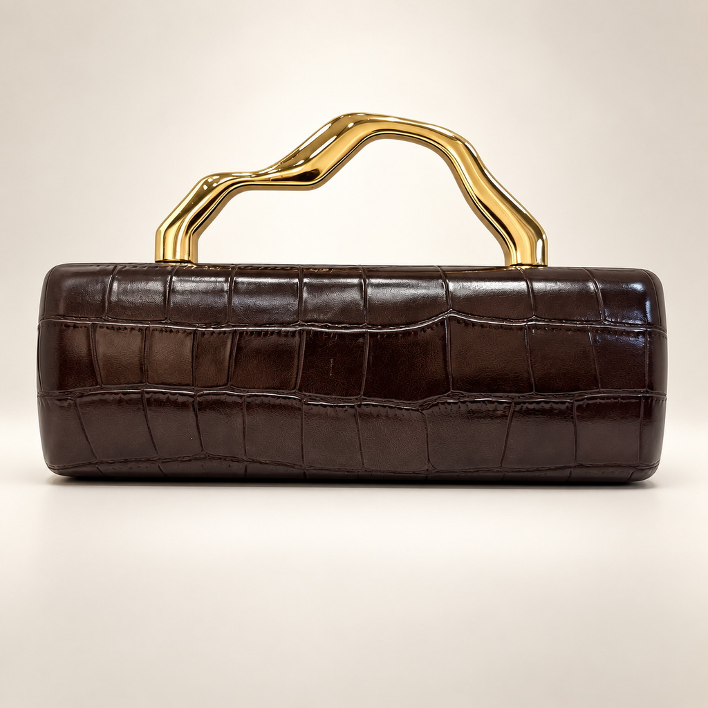Francesca Croc-Embossed Evening Handbag with Sculptural Gold-Tone Handle