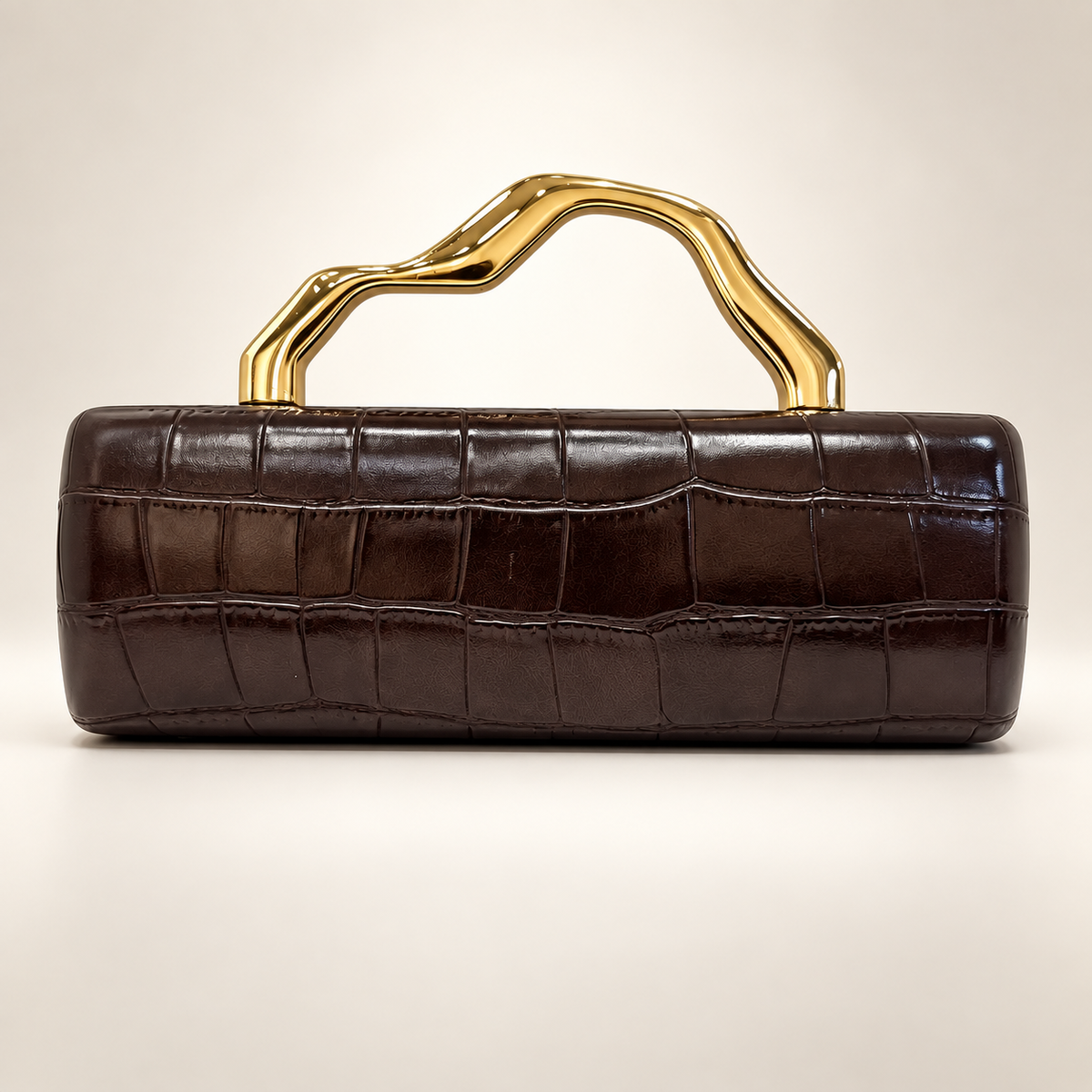 Francesca Croc-Embossed Evening Handbag with Sculptural Gold-Tone Handle
