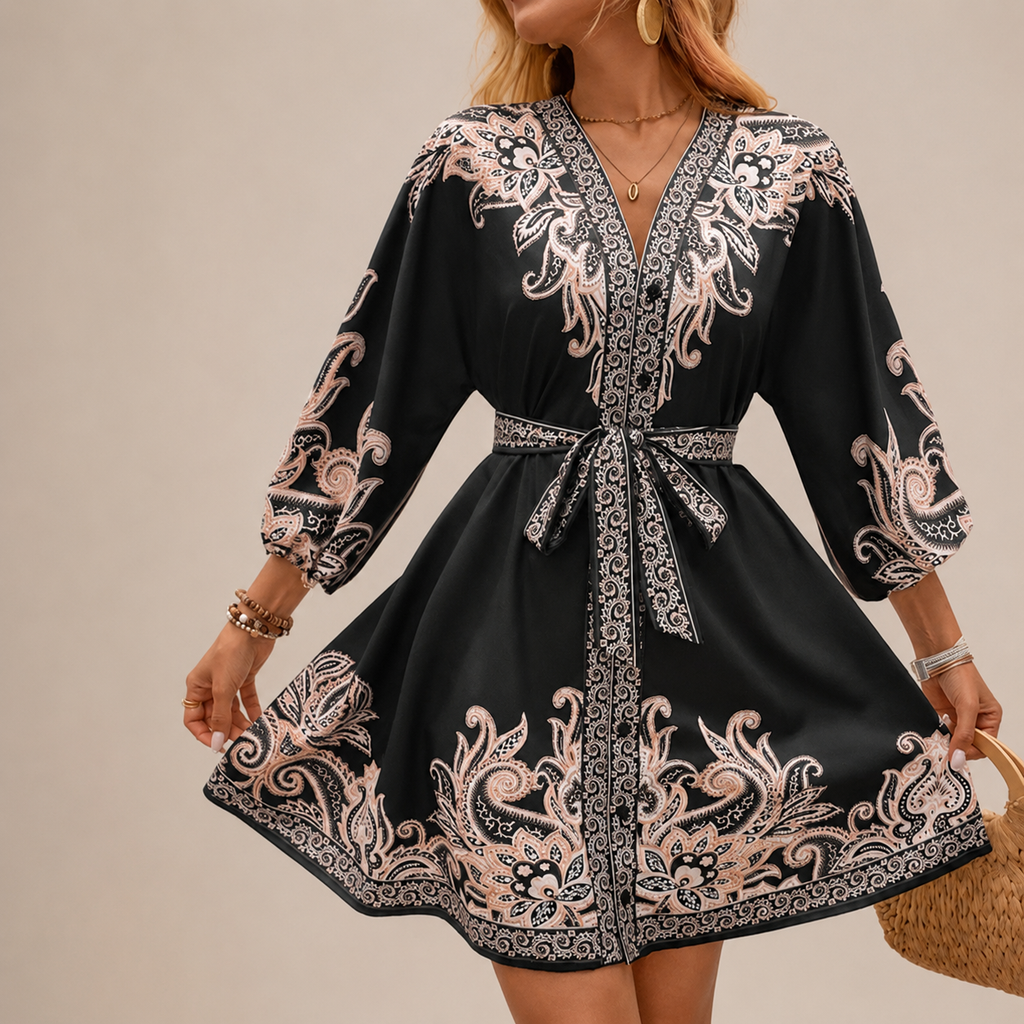 Ivy's Paisley Print Belted Dress