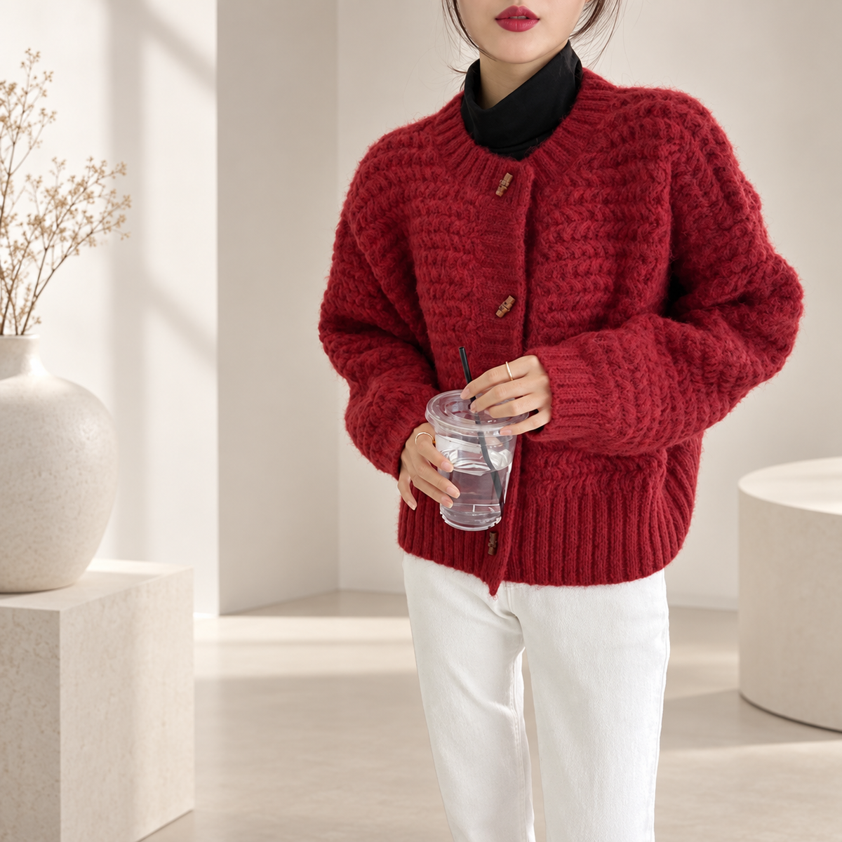 Lucienne Women’s Textured Knit Cardigan – Button Front Long Sleeve Sweater