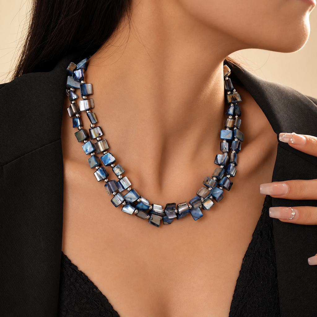 Rosalie Women’s Layered Shell Bead Necklace – Multicolor Statement Jewelry