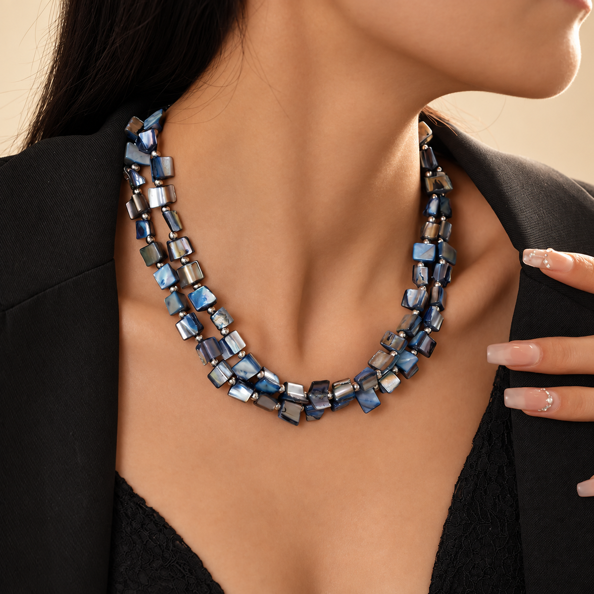 Rosalie Women’s Layered Shell Bead Necklace – Multicolor Statement Jewelry