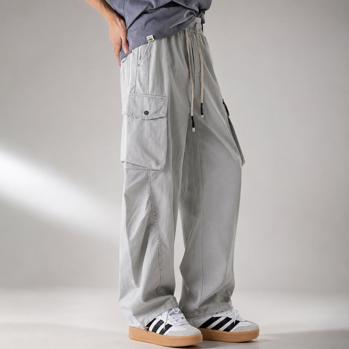 Declan Men’s Wide-Leg Cargo Pants – Drawstring Utility Trousers with Flap Pockets