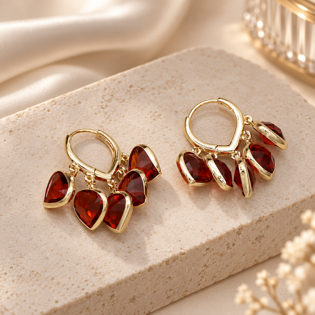 Fiona Faceted Crystal Charm Hoop Earrings – Gold Tone Cluster Drop Earrings