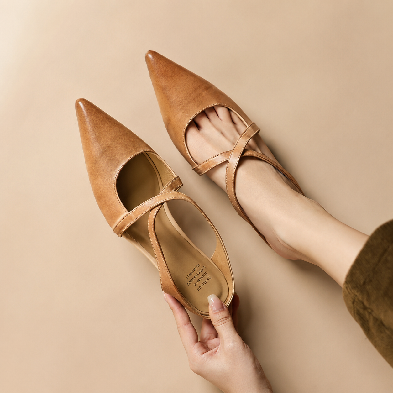 Charlotte Women’s Genuine Leather Pointed-Toe Mules with Cross Straps