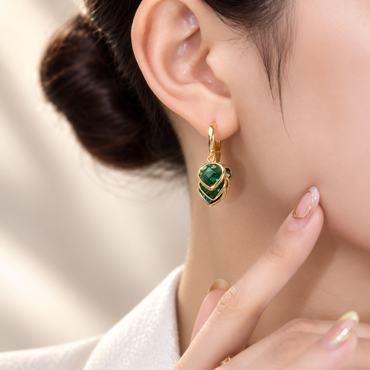 Fiona Faceted Crystal Charm Hoop Earrings – Gold Tone Cluster Drop Earrings