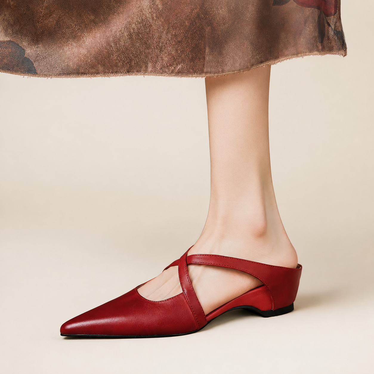 Charlotte Women’s Genuine Leather Pointed-Toe Mules with Cross Straps