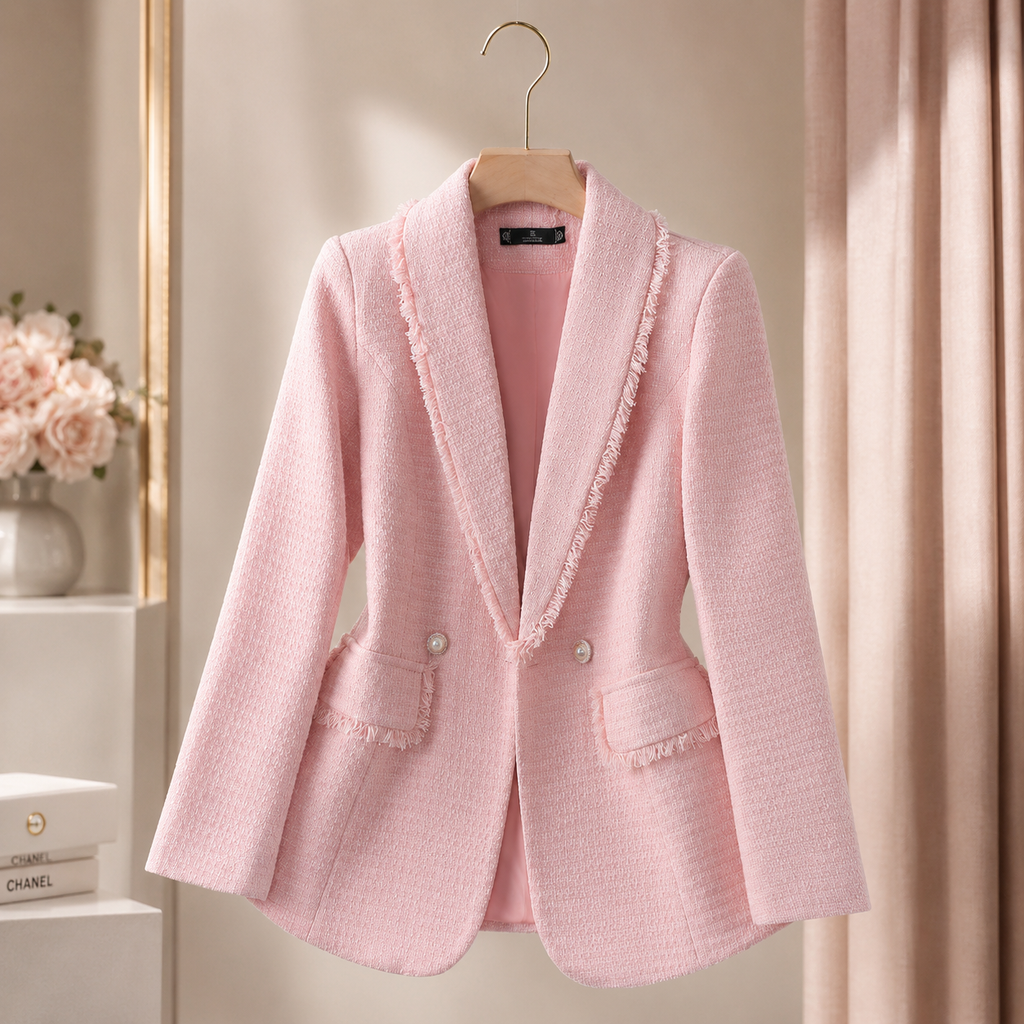 Genevieve Women’s Tweed Pearl Button Blazer