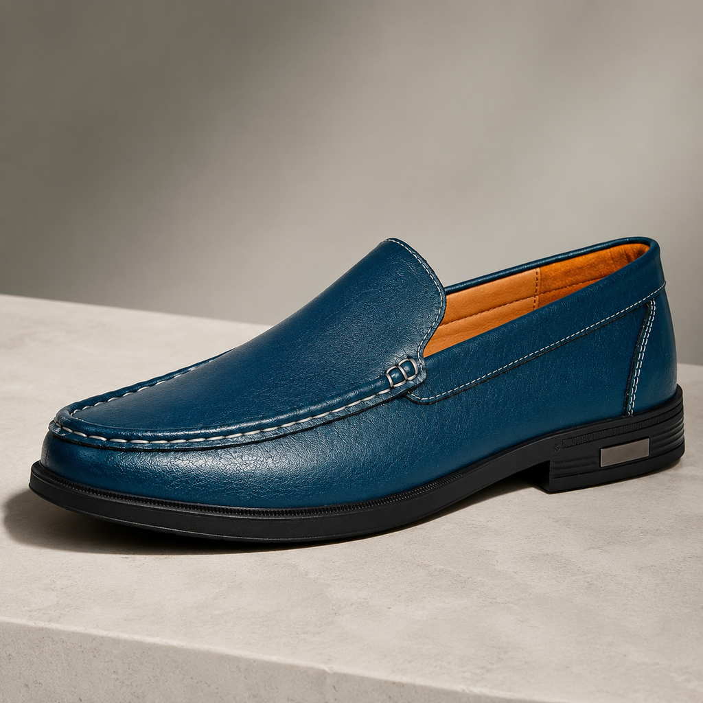 Hudson Men’s Genuine Leather Slip-On Loafers with Cushioned Insole