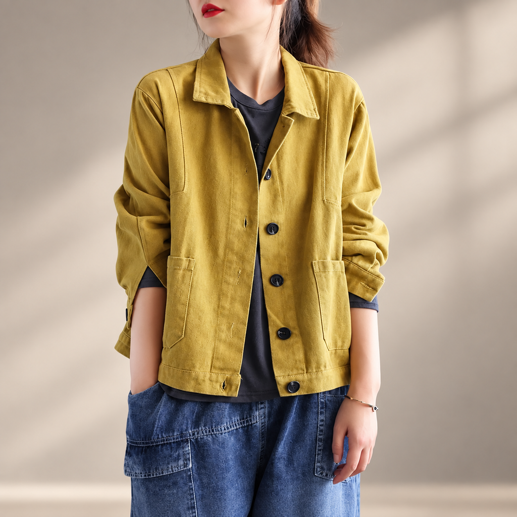 Camille Women’s Button-Front Casual Jacket – Relaxed Fit Long Sleeve Utility Coat