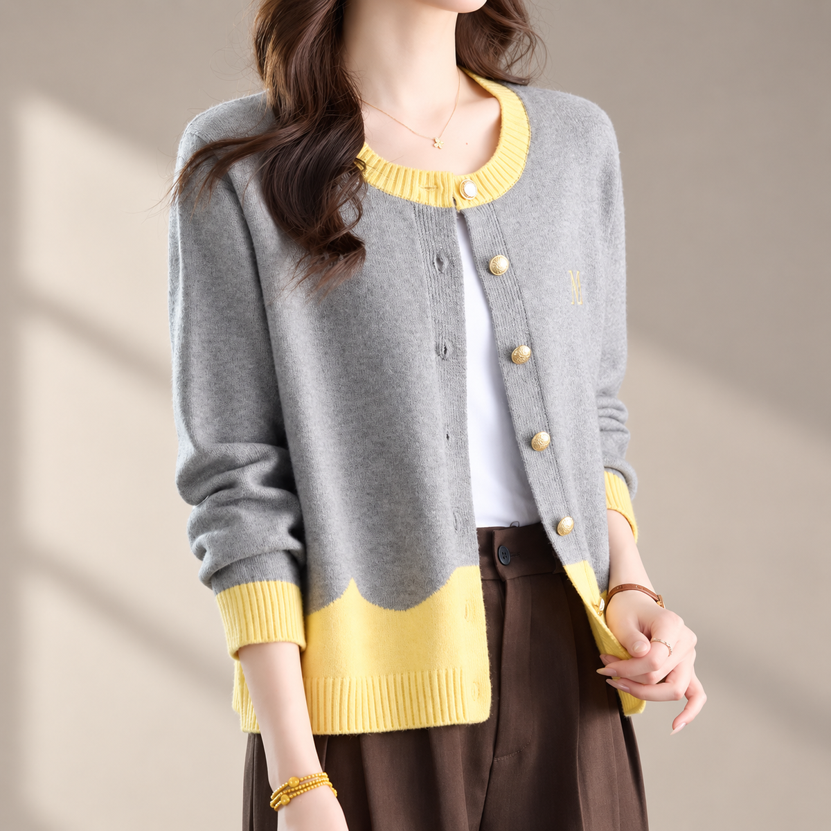 Margot Women’s Colorblock Knit Cardigan – Button Front Long Sleeve Sweater