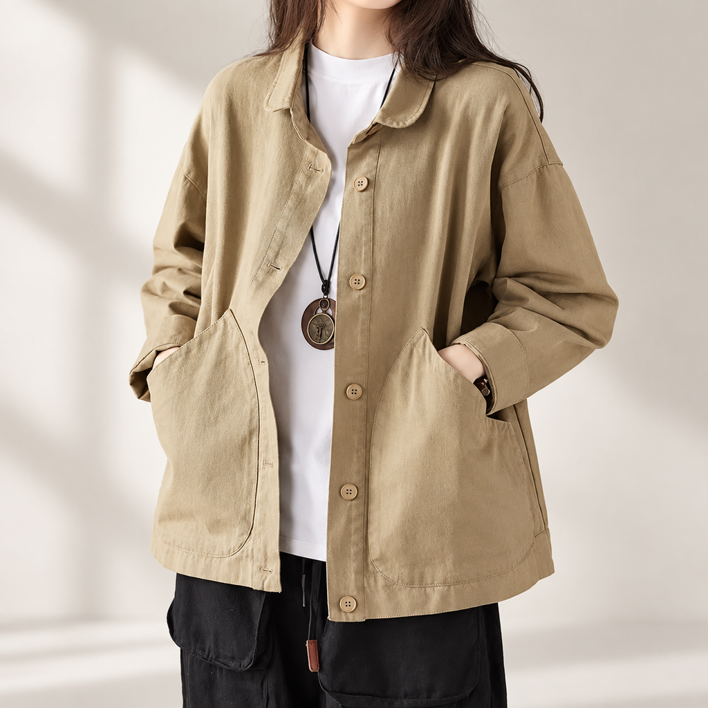 Sienna Women’s Button Front Utility Jacket – Relaxed Fit Long Sleeve Casual Coat