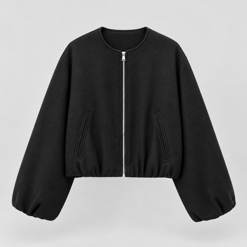 Beatrice Women's Round Neck Zip-Front Cropped Jacket