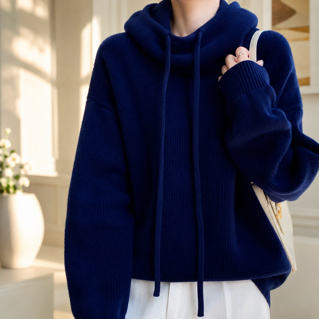 Avery's Relaxed High-Neck Knit Hoodie
