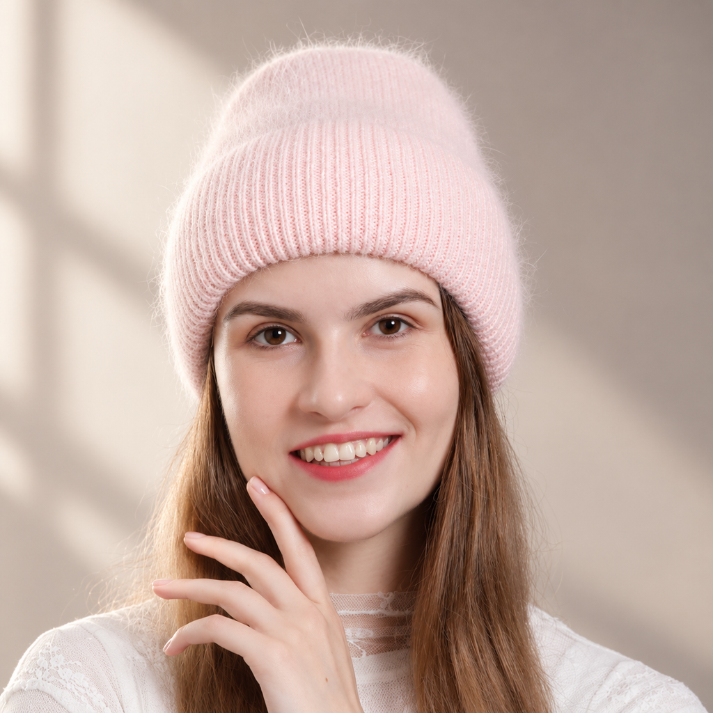 Elodie Fuzzy Knit Cuffed Beanie – Soft Ribbed Winter Hat