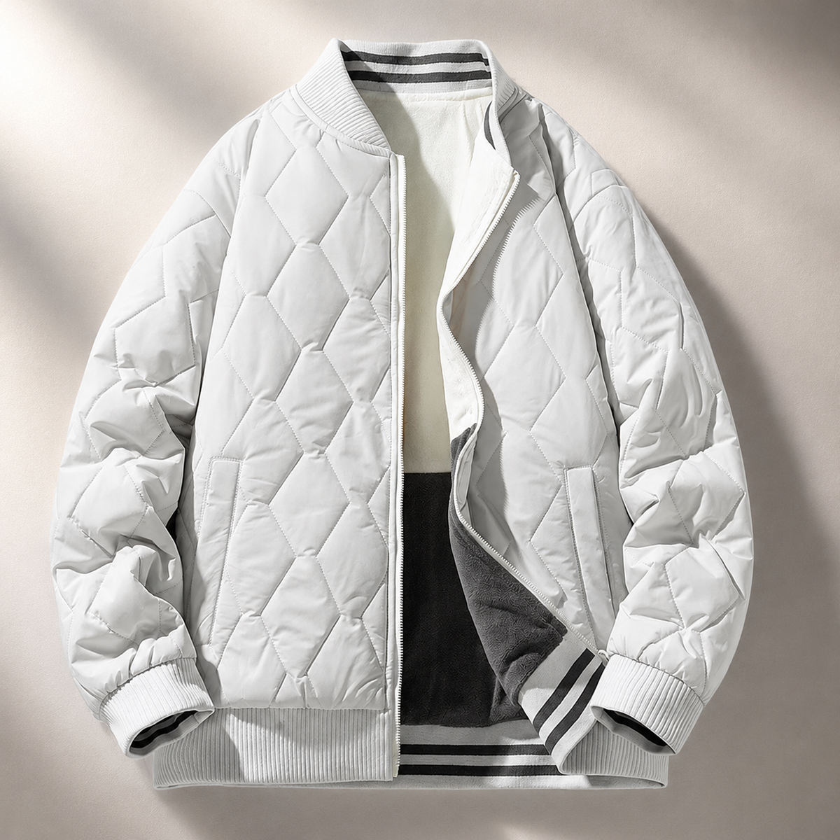 Theo Reversible Quilted Bomber Jacket – Color-Block Zip-Up Jacket