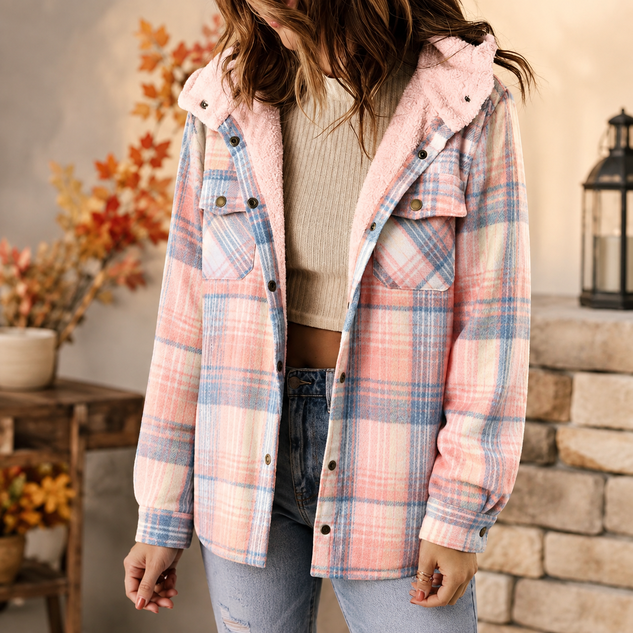 Elodie Women’s Plaid Fleece-Lined Hooded Jacket