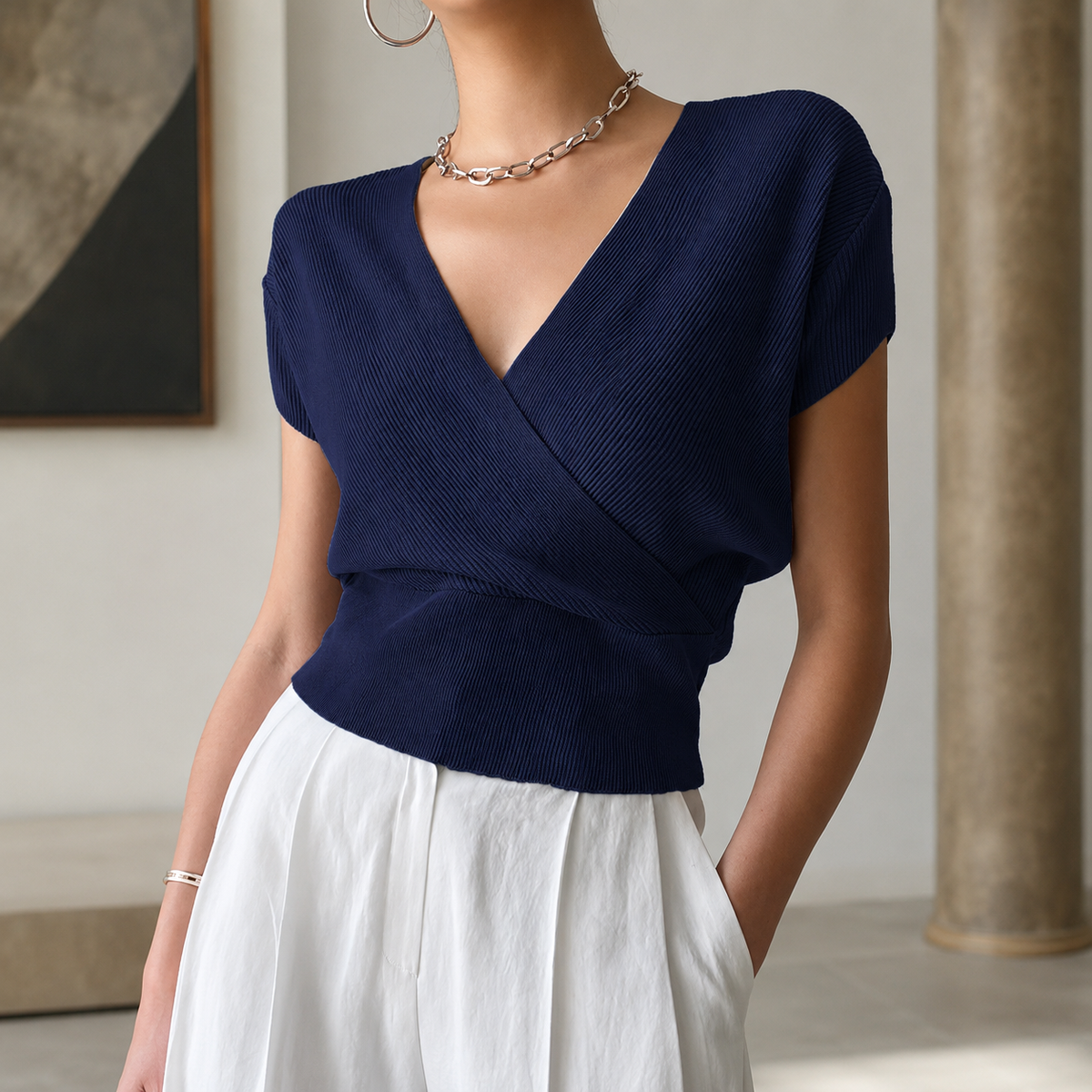 Colette Women's Ribbed Wrap Top